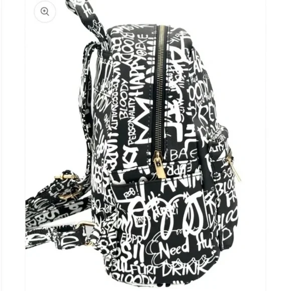 Calessa Black and White Graffiti Style Backpack NWT - Picture 2 of 2